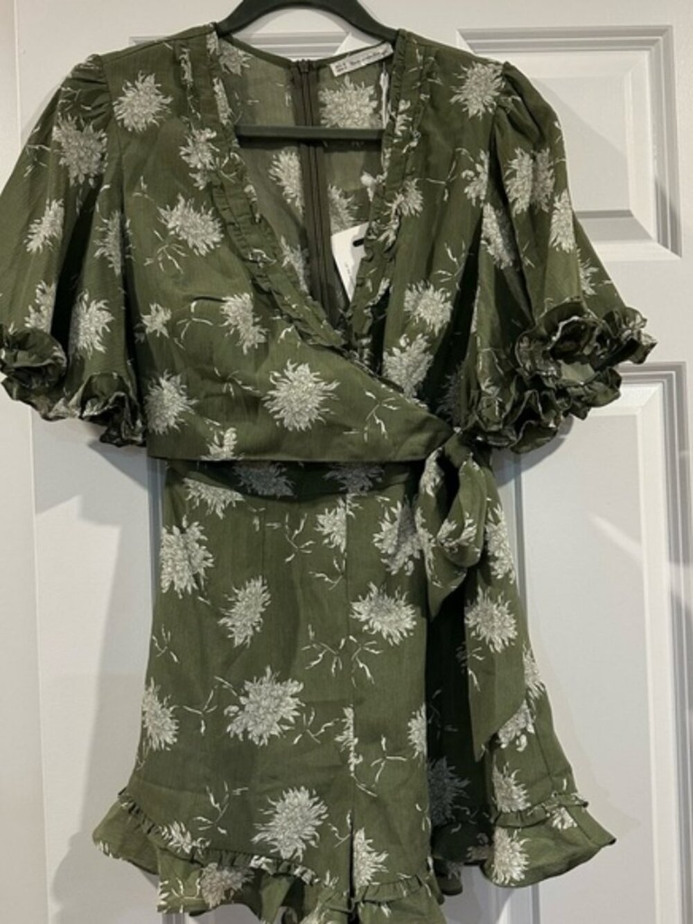 Floral Green Wrap Romper